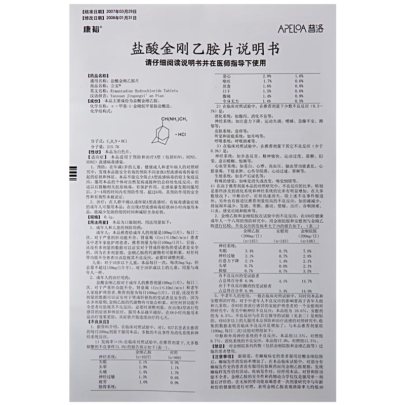 盐酸金刚乙胺片